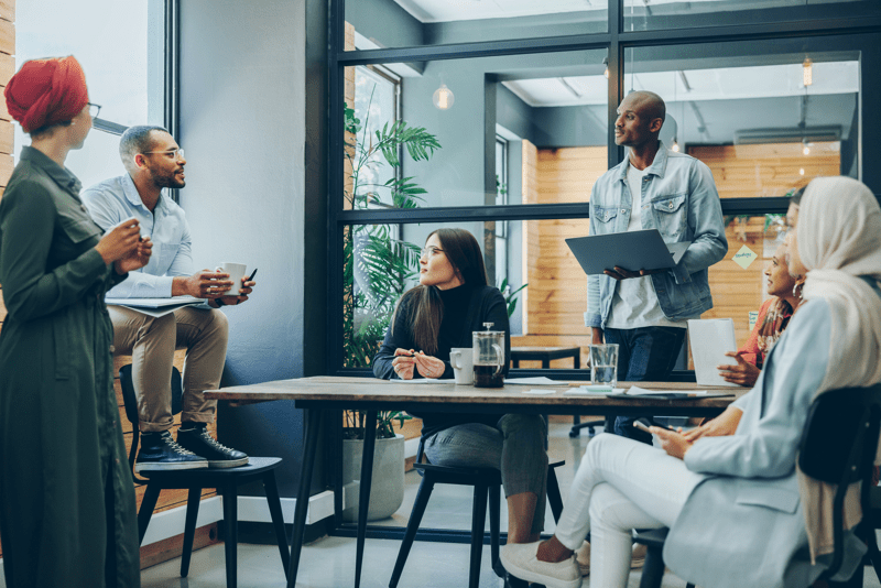 Multicultural business professionals having a meeting in an office